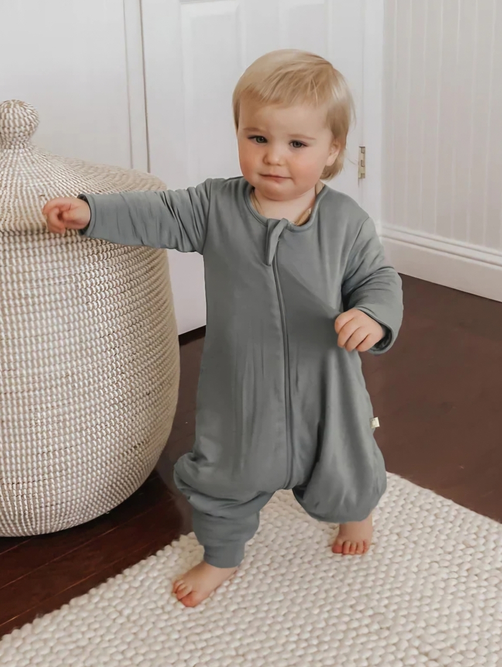 GUNAMUNA Gray Footie Sleep Sack 2.5 TOG Zipper Convertible Foot Cuffs Size 6-12m